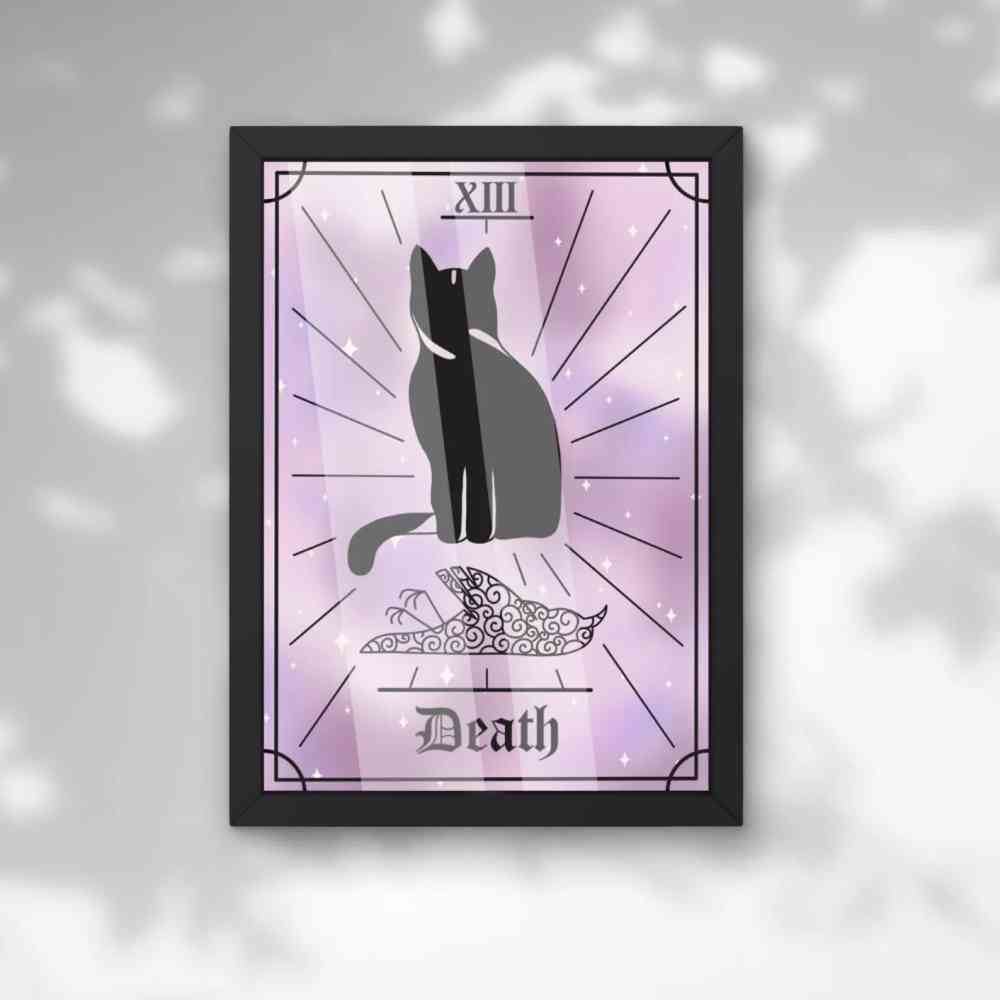 EvyHandmadeDesign - Death Cat Tarot No.13 Print - Paars/Zwart